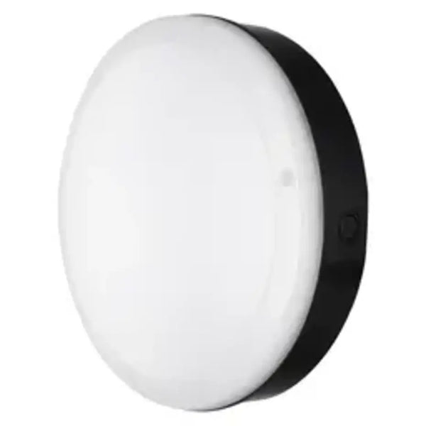 LED Nood Wandlamp Bulkhead Surface Sensor - IP65 Ø250MM - Zwart - 10W 800Lm - 3000k 830 Warm wit | IK10 Daglichtsensor