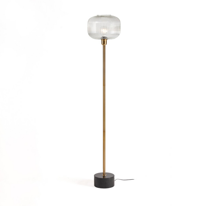 Alexandra Thai - Vloerlamp 30X30X162 Goud Metaal/Zwart Marmer/Transparant Glas