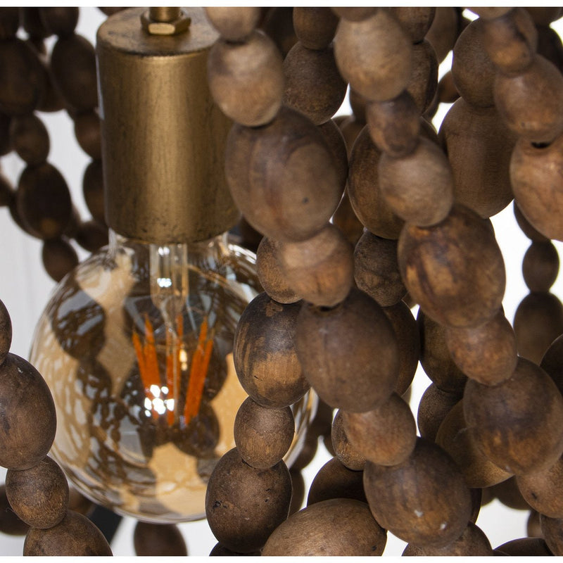 Alexandra Style - Metalen Plafondlamp Met Houten Kralen, 1Xe27, Max.60W °60X74/179Cm